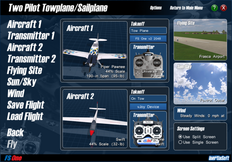 Image of the Fly Screen: Two Pilot Towplane/Sailplane
