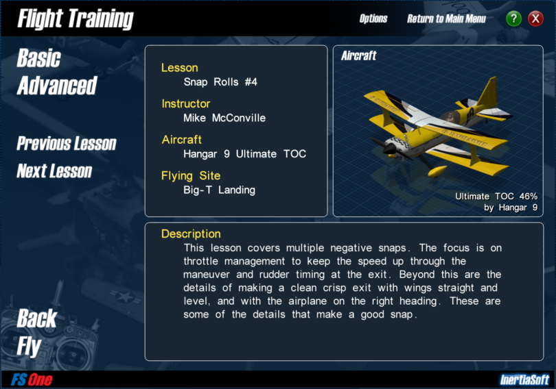 Image of the Sample Advanced Flight Training lesson description.