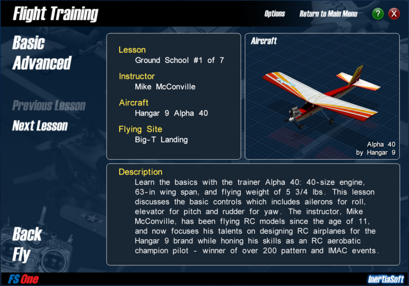 Image of the Sample Basic Flight Training lesson description.