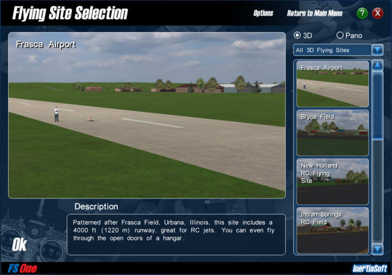 Image of flying site selection window.