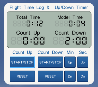 Image of the Flight Log / Timers widget screen shot when flying the Ultima 3 |br| (having 4 min 28 sec flight time in this example).